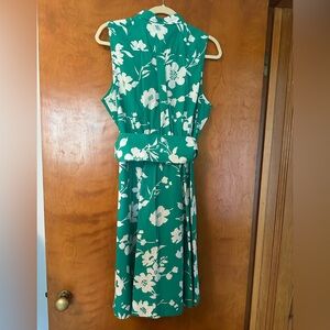 J.Crew Green White Floral Sleeveless Button-up Dress, Size 14
